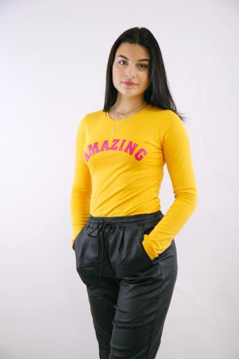Nyomott mintás felső - Mustard