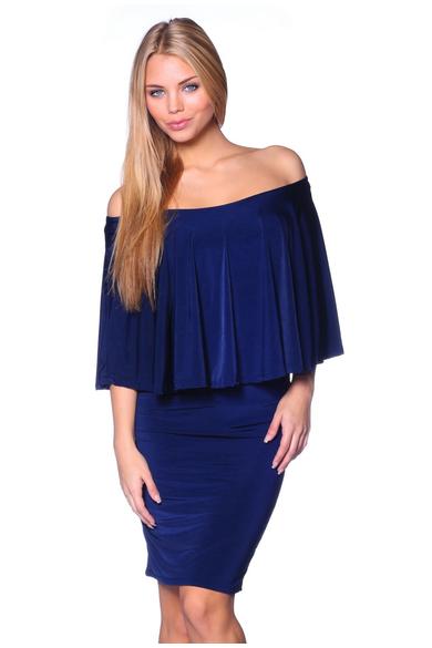 Fodros nyakú mini ruha - Dark Blue