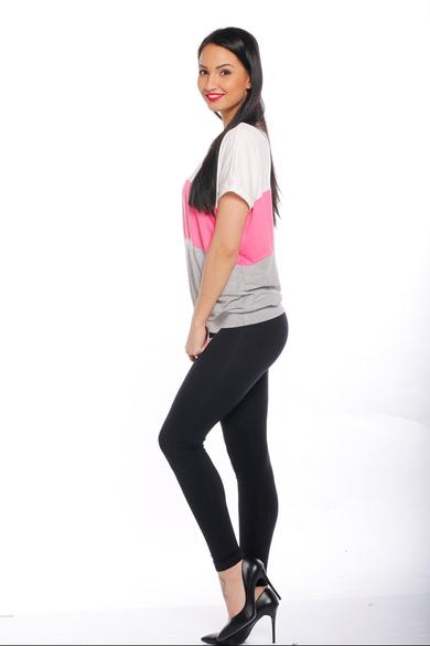 Rövid ujjú felső - Melange Grey - Hot Pink - Cream