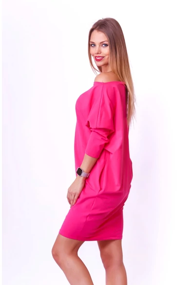 Oldal zsebes laza mini ruha - Hot Pink